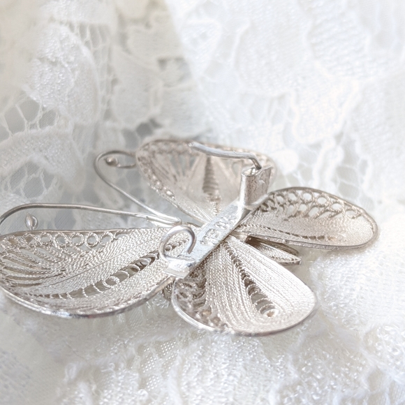 Vintage 835-1000 silver filigree butterfly brooch - Picture 6 of 7